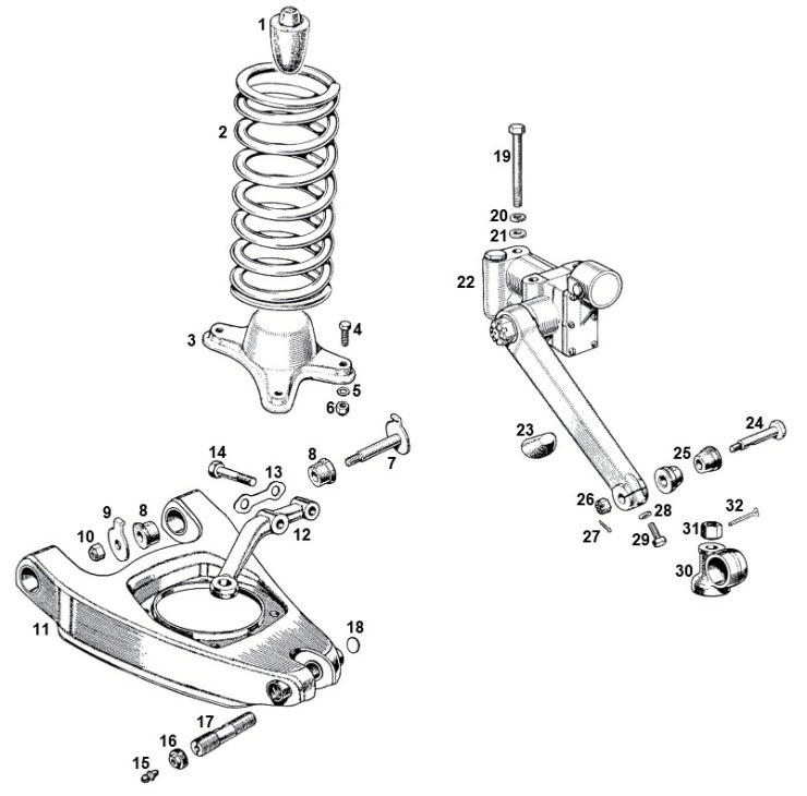 SPRITE & MIDGET FRONT SUSPENSION PARTS AND FITTINGS