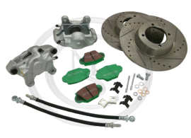 BEK172DG - MGA 1600 FRONT CALIPERS, UPRATED DRILLED AND GROOVED BRAKE DISCS, GREENSTUFF BRAKE PADS, BRAKE HOSES AND FITTINGS KIT